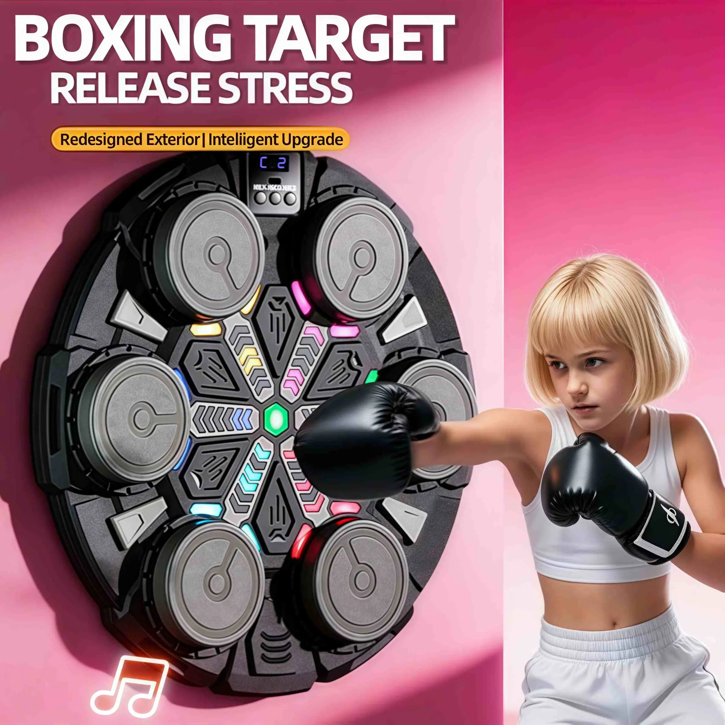 Smart Music Boxing Trainer, Adult & Kids, LED Display, Bluetooth-compatible Sync, Wall-Mountable, wall punching pad, Home Office Gym, Gift Idea, Efficient Workout Equipment