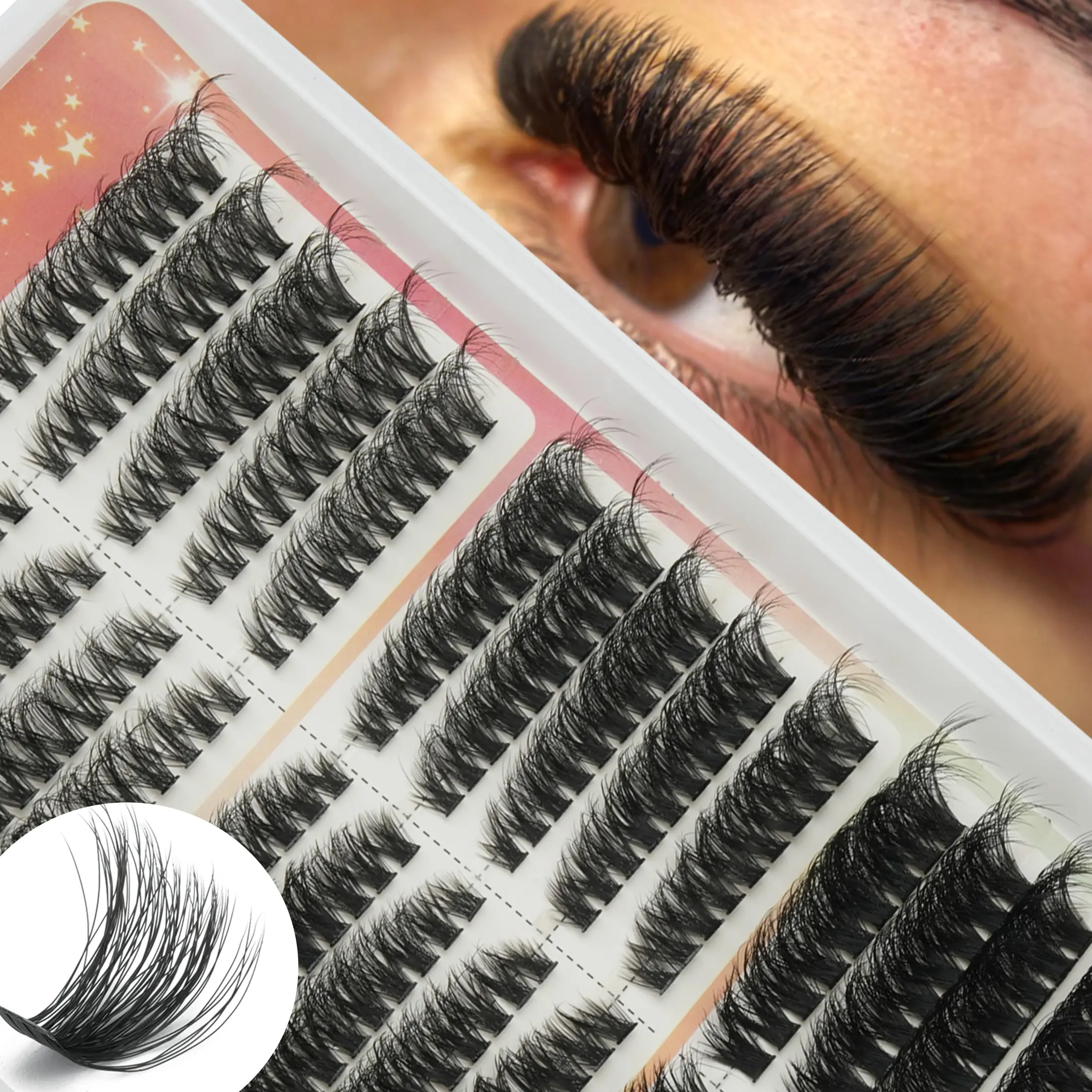 290 Pcs European False Lashes, 40D/60D/80D D Curl, Dense Long Fiber, DIY Customizable, Perfect for Dates, Travel, Parties