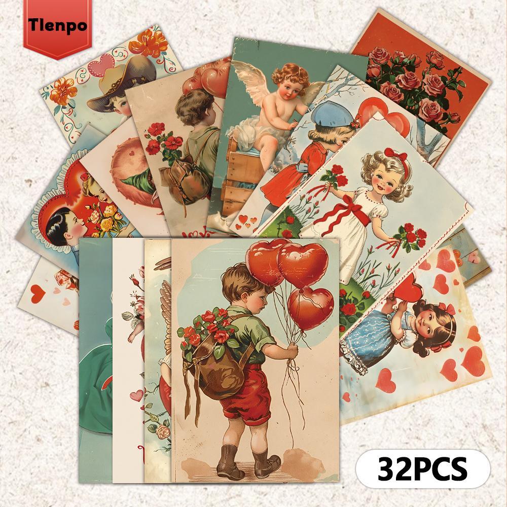 Vintage Valentine's Day Postcard, 32pcs/set Romantic Valentine's Day Card, Wall Decorative Card, Message Card, Valentine's Day Greeting Card
