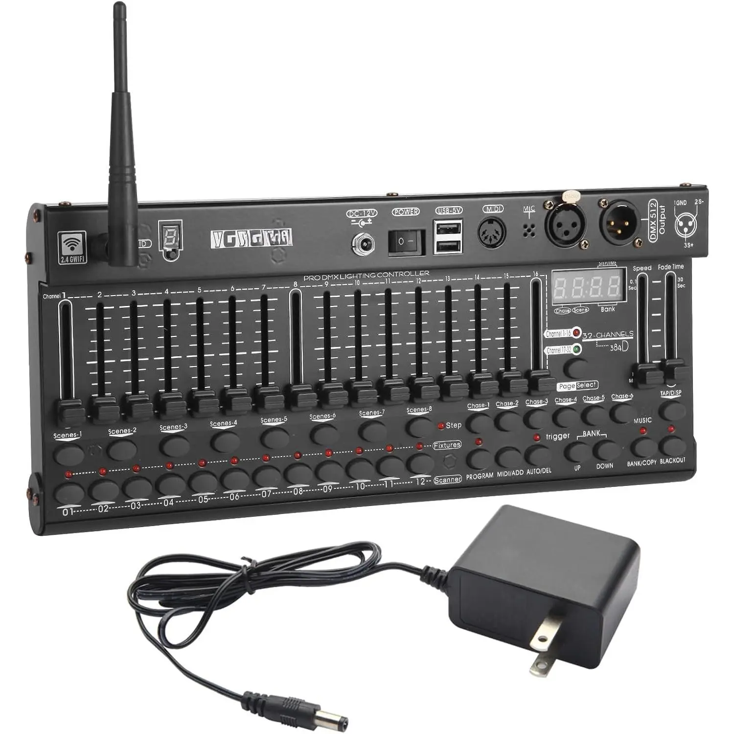 DMX512 384  Controller, 2.4G  & Wired  Mode DMX Light Controller, Sound Activated MIDI Stage Lighting Controller for DJ, Wedding, Bar & Stage