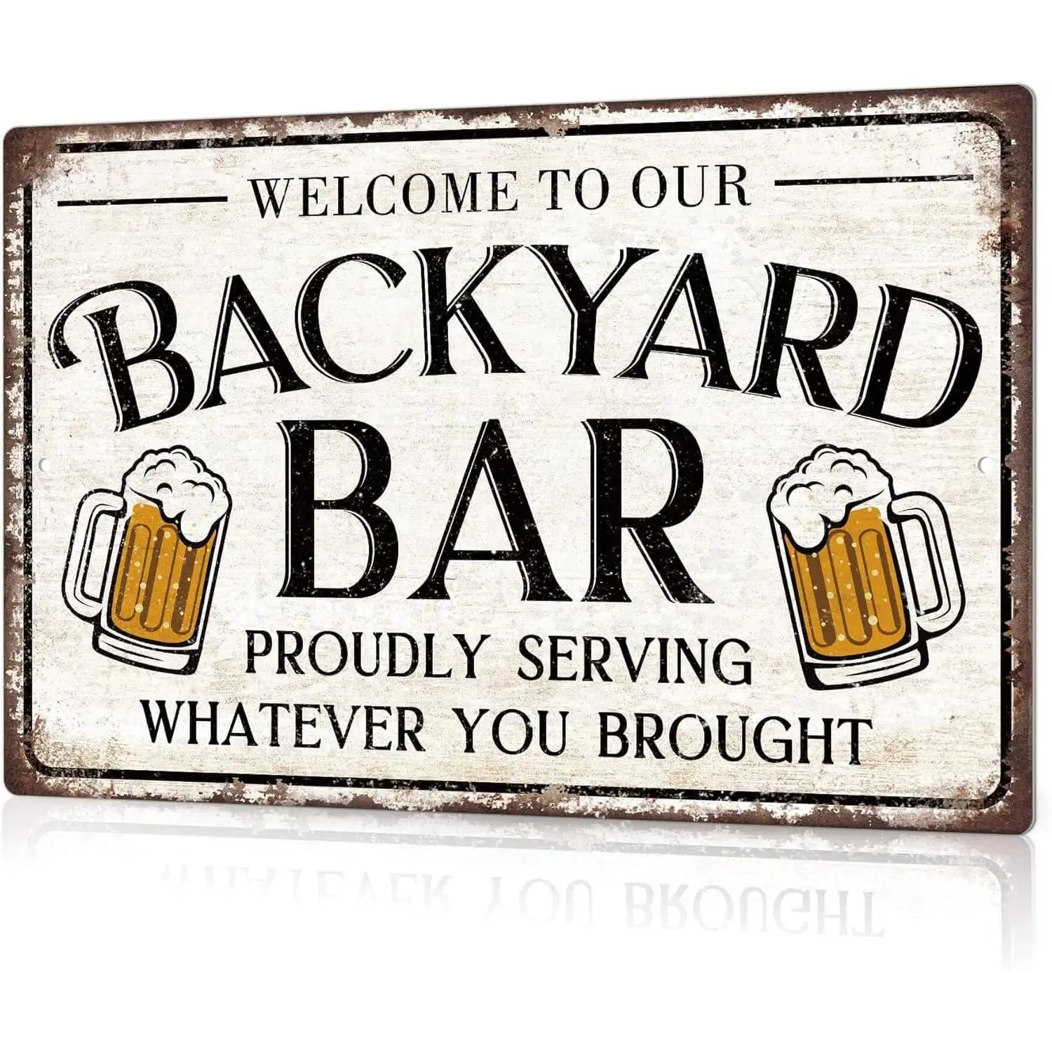 Vintage Metal-toned Welcome Sign - 8x12 in Outdoor Weatherproof Rustic Plaque, Farm-themed Home Decor for Backyard Bar Farmhouse Displays, Proudly Serving Whatever You Brought Home, Farm-themed Home Signs Home Signboard