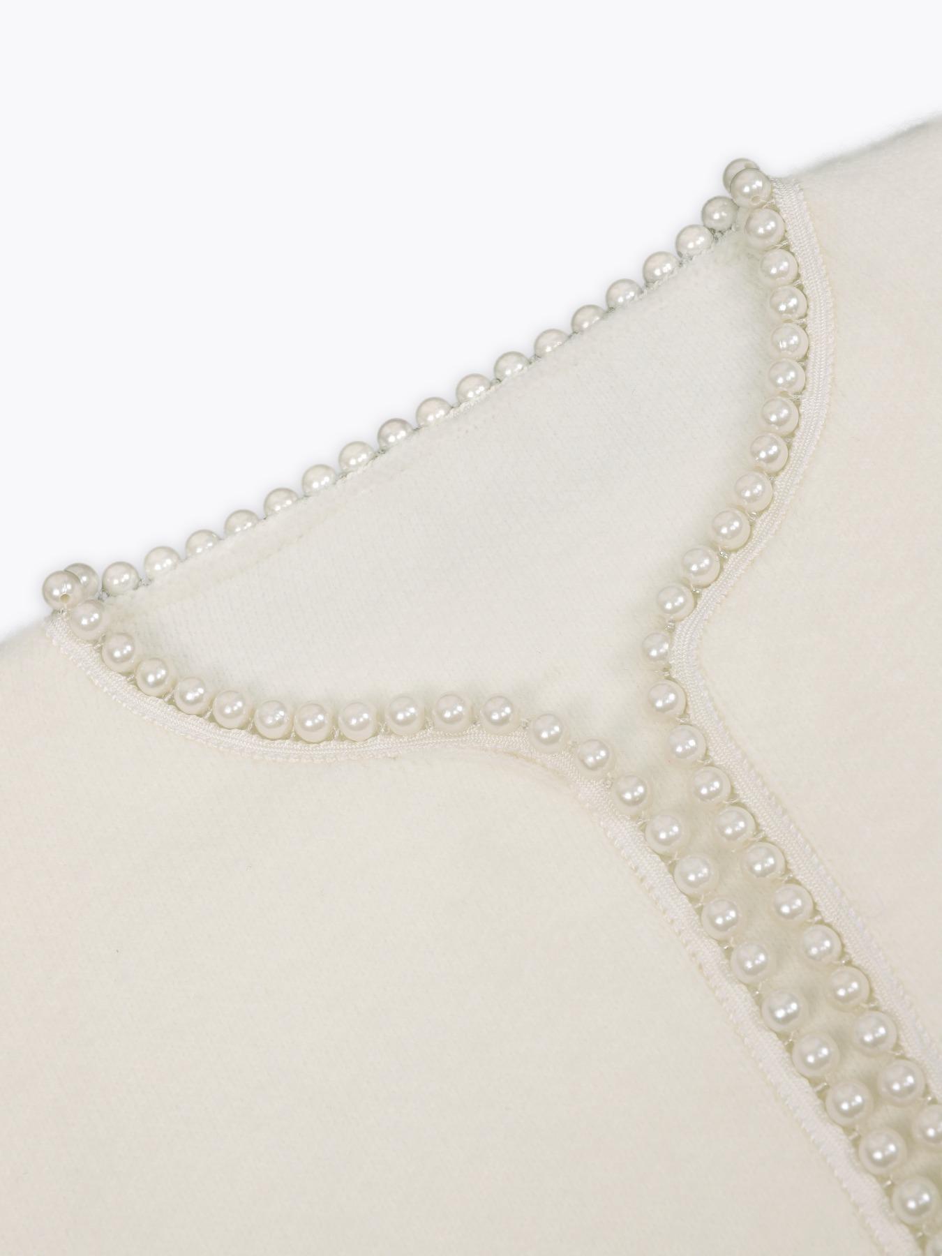 Women's Solid Faux Pearl Decor Drop Shoulder Knitting Cardigan, Casual Long Sleeve Open Front Knitwear for Fall & Winter, Fashion Women's Knit Clothing for Daily Wear