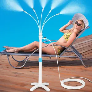 Stand Mister System, Portable Misting Cooling System with Upgrade Adjustable Riser Tube, 5  Nozzles + 26.2FT (8M) Misting Line for Patio Pool BBQ Cooling  Water Playing (3.8FT)