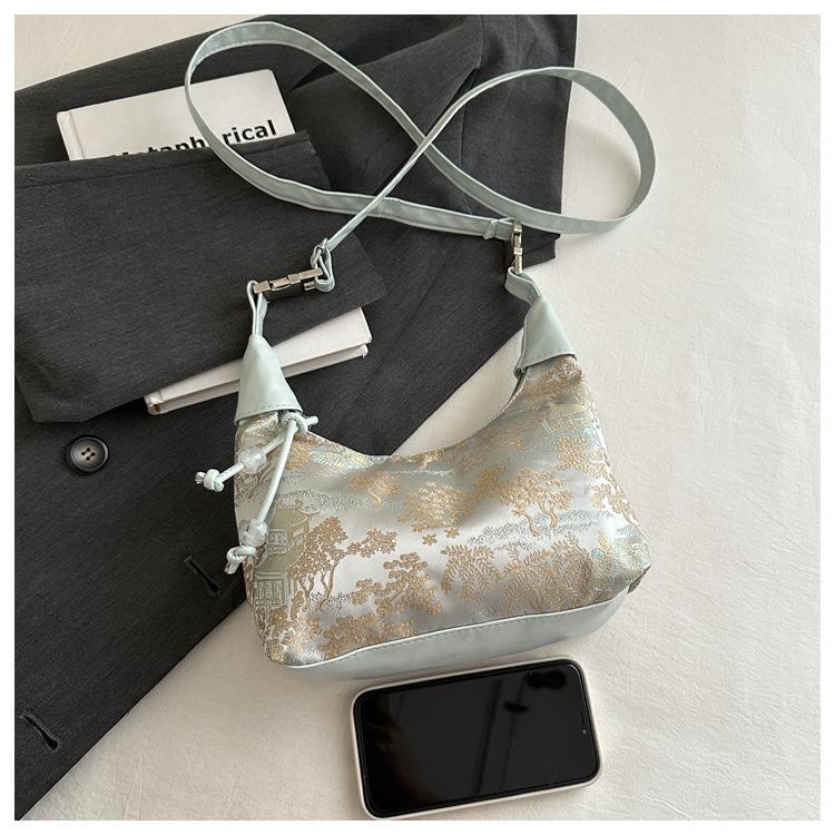 Elegant Retro Embroidered Bucket Bag, Aesthetic Niche Ancient Style Handheld Bag, Casual Summer Versatile Crossbody Bag women shoulder handbags luxury designer tote