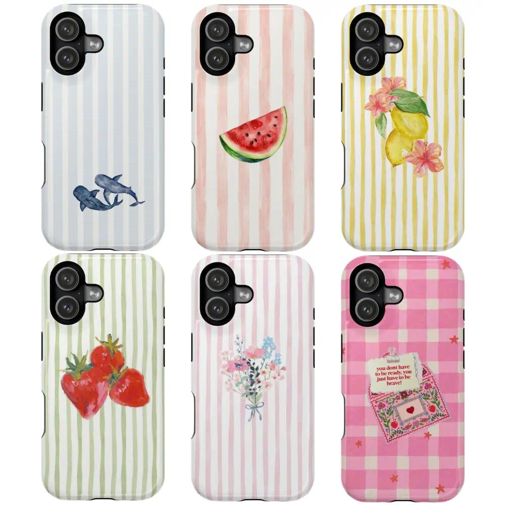 Aesthetic Watercolor Fruit & Floral 2-In-1 Phone Case Collection - Cute Strawberry, Lemon, Watermelon Designs - Drop-Resistant, Shockproof Protection For iPhone 17-11 (Pro Max, Pro Plus) & Samsung S25-S23