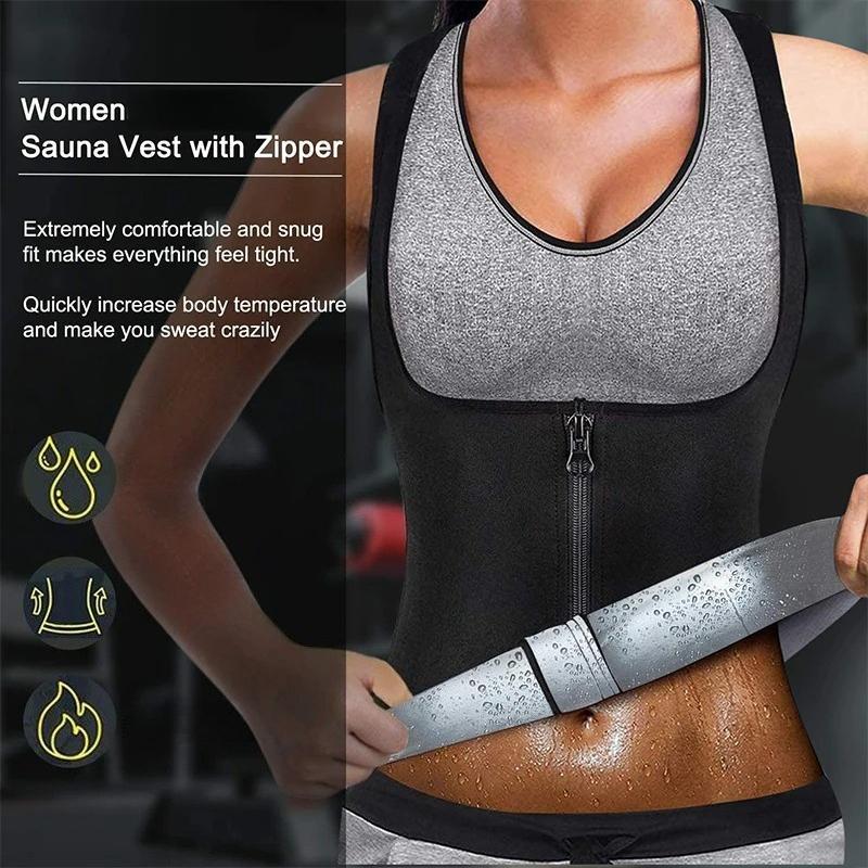 Women Sauna Shaper Vest Sweat Shapewear Tank Top Compression Vest Waist Trainer Corset Gym Fitness Workout Zipper Shirts