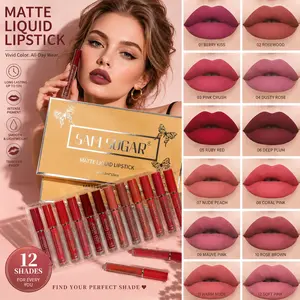 SAM SUGAR 12Pcs Matte Liquid Lipstick Set, Waterproof Long Lasting Lip Gloss, Full Coverage Non-Drying Lip Makeup Kit for All-Day Wear