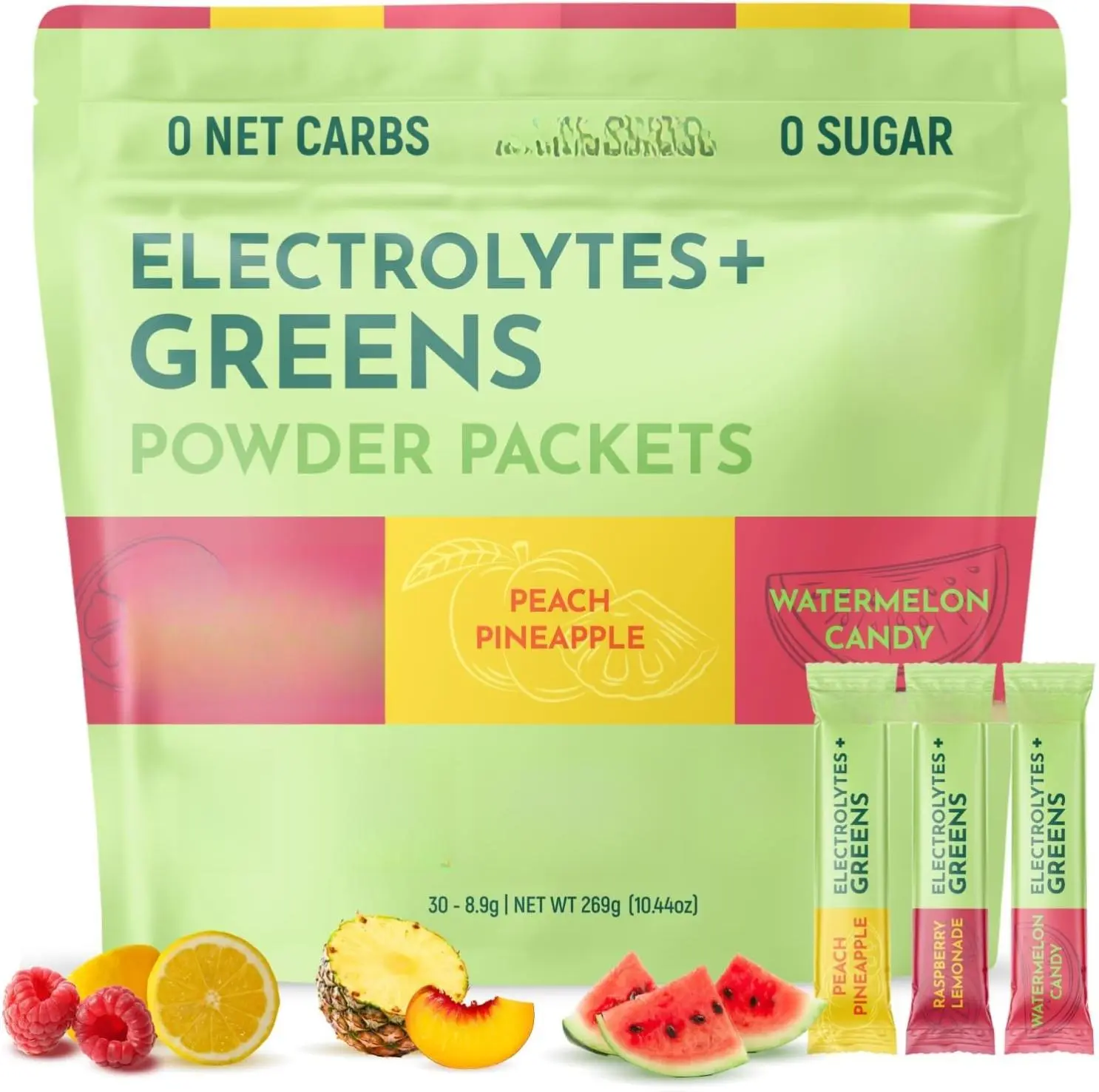 Keto Electrolytes + Greens Superfood Powder Packets - 30 Servings Sugar Free Electrolytes Supplement for Hydration, Energy, Gut Health & Digestion - Super Greens Powder Superfood for Hydration