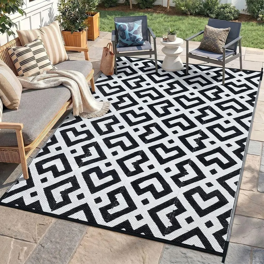 Waterproof Outdoor Rug 270x180cm, Garden Carpet, Plastic Double-Sided, Modern Area Rug, Large Outdoor Floor Mat, RV, Patio, Backyard, Deck, Picnic, Beach, Camping