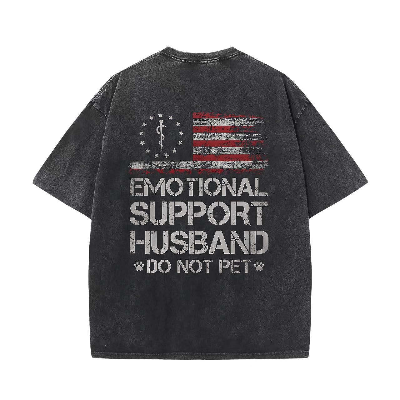 T - shirt with 'EMOTIONAL SUPPORT HUSBAND’ Flag Motif – USA Vibe