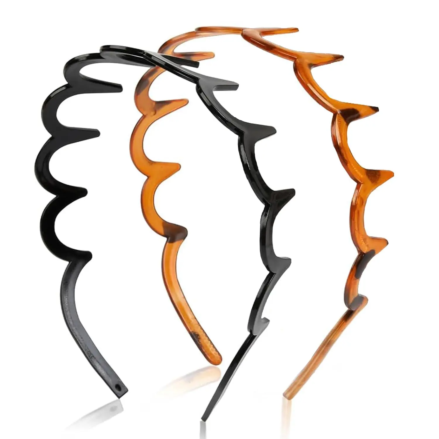 2-Pack Zigzag Headbands for Women, U-Shaped Hair Comb Headbands | Slick- Style Hair Accessories with Secure Grip, Recycled Plastic Black & Tortoise, for Daily Use and Gym Workout