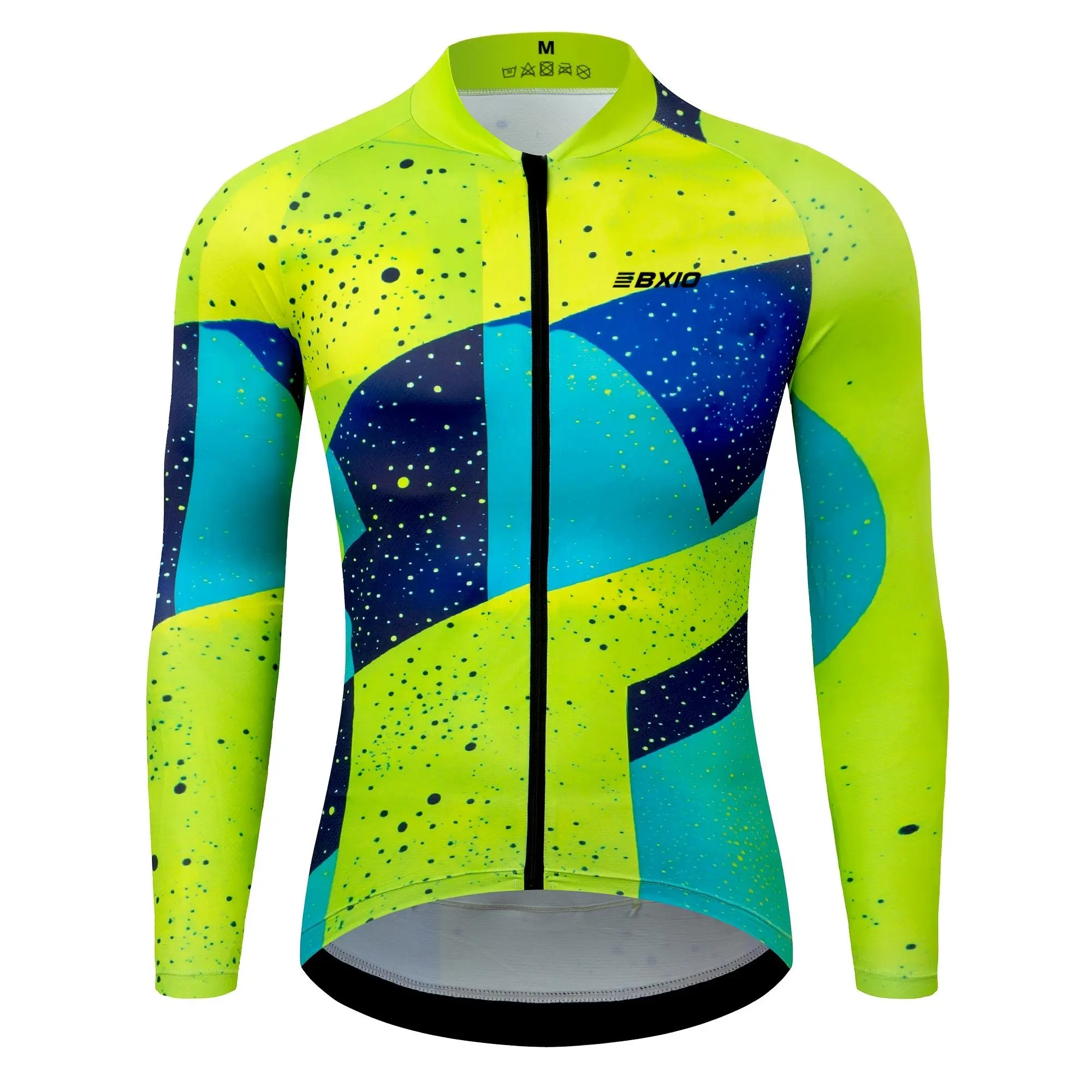 Professional Starry Sky Geometric Color-Splashed Long-Sleeve Road Cycling Suit - Polyester, High Elasticity, Quick Dry, Breathable Fabric, Back Pocket with Reflective Markings, Roads, Multi-Size, Xxl, Sporty Chic