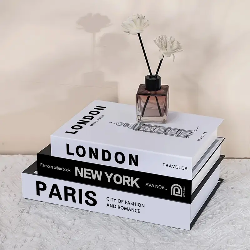【Black Friday】3-Pack Decorative Faux Coffee Table Books, Stackable Modern Home Decor Props for Shelves, Foldable Design, Assembly Required