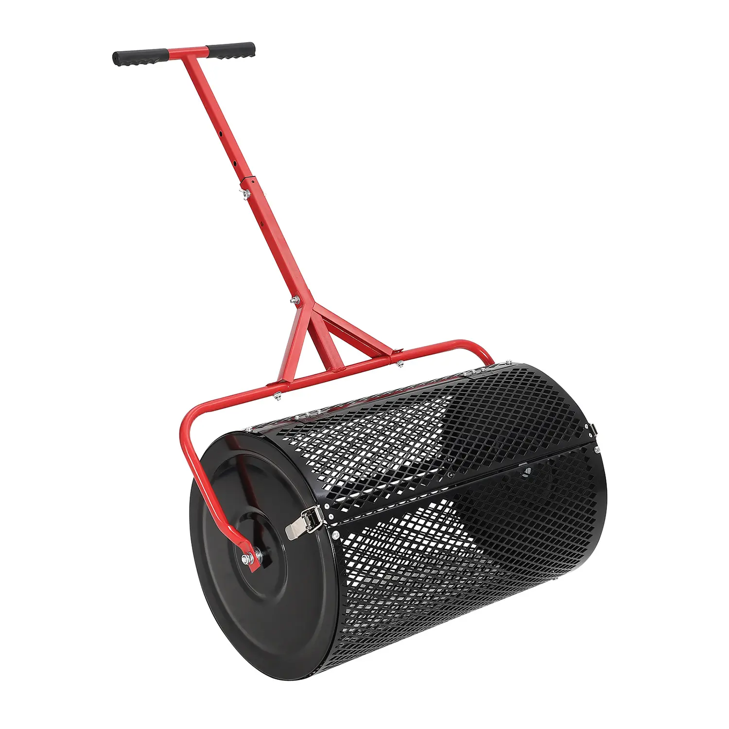 24" Compost Spreader w/ T-Shaped Handle Metal Peat Moss Spreader 3 Heights Adjustable, Top Soil Spreader with Side Latches, Peat Moss Roller, Grass Seed Spreaders for Planting Seeding