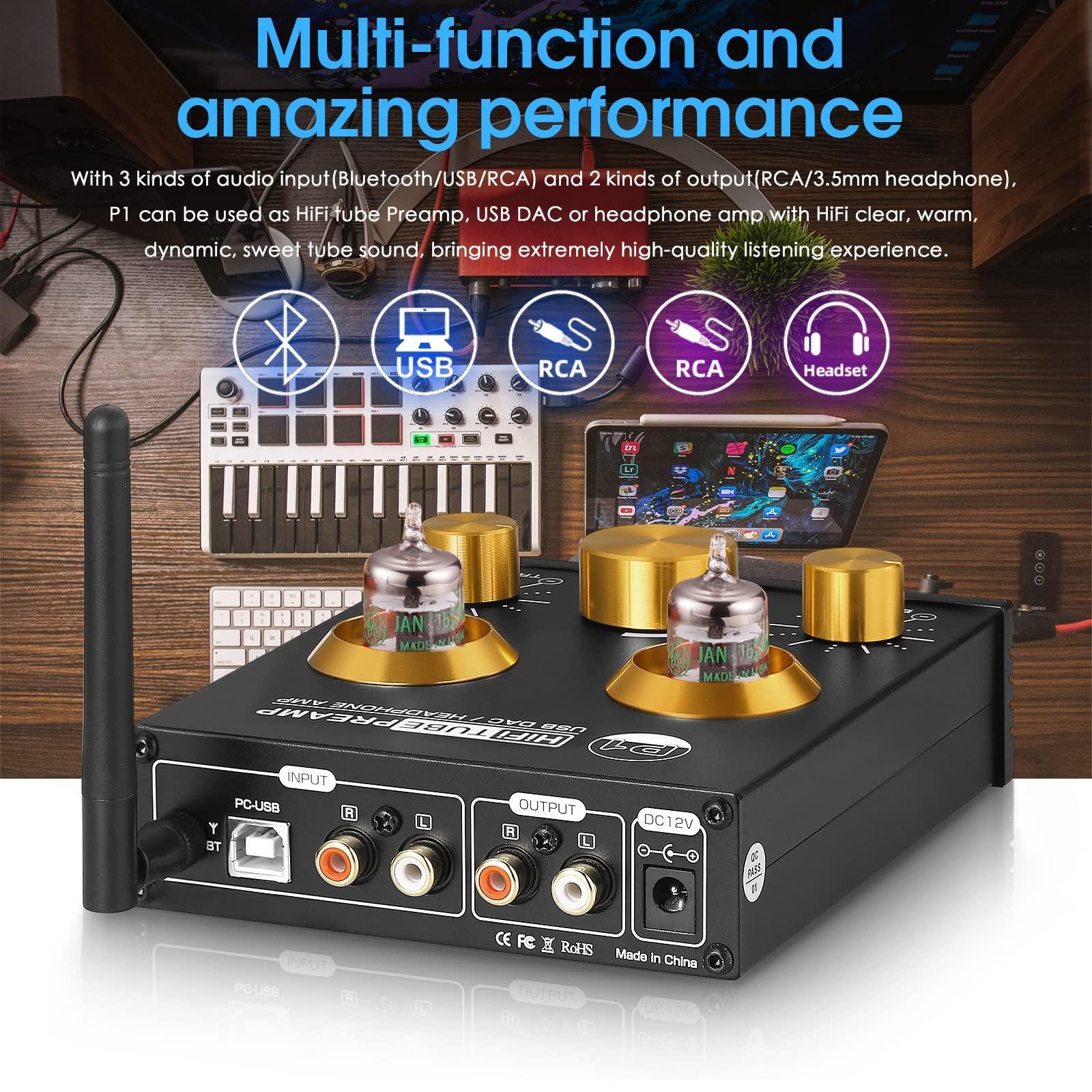 P1 Vacuum Tube Preamplifier  Ge5654 Preamp Hi-fi Headphone Amp Stereo Wireless Receiver With Usb Dac & Aptx-hd For Home Theater Amplifier/active