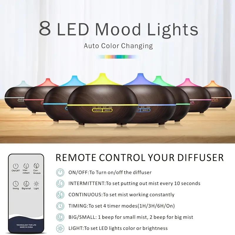 Essential Oil Diffuser 18.6oz, Ultrasonic Aromatherapy Diffuser Mist Humidifiers, Humidifier With 8 Color Lights, 4 Timer Setting, Auto Shut-Off, Office Home Bedroom Living, Large Room