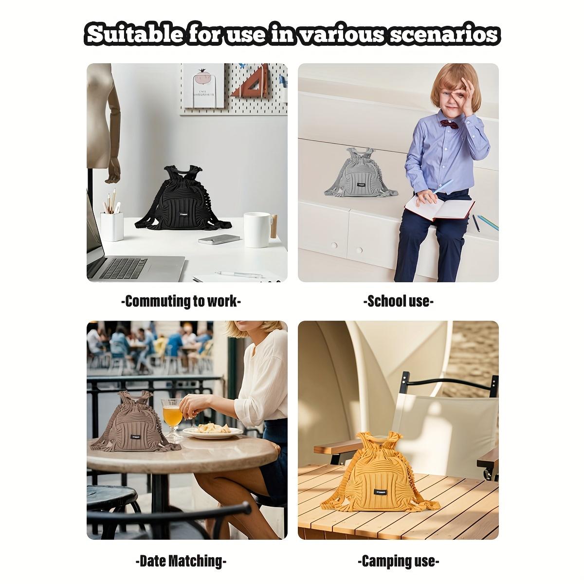 Fashionable new pleated texture knitted backpack with drawstring drawstring and elastic expansion, a versatile tool for casual travel/street fashion.It can be used for three purposes (back/lift/carry) and is a must-have for casual outings