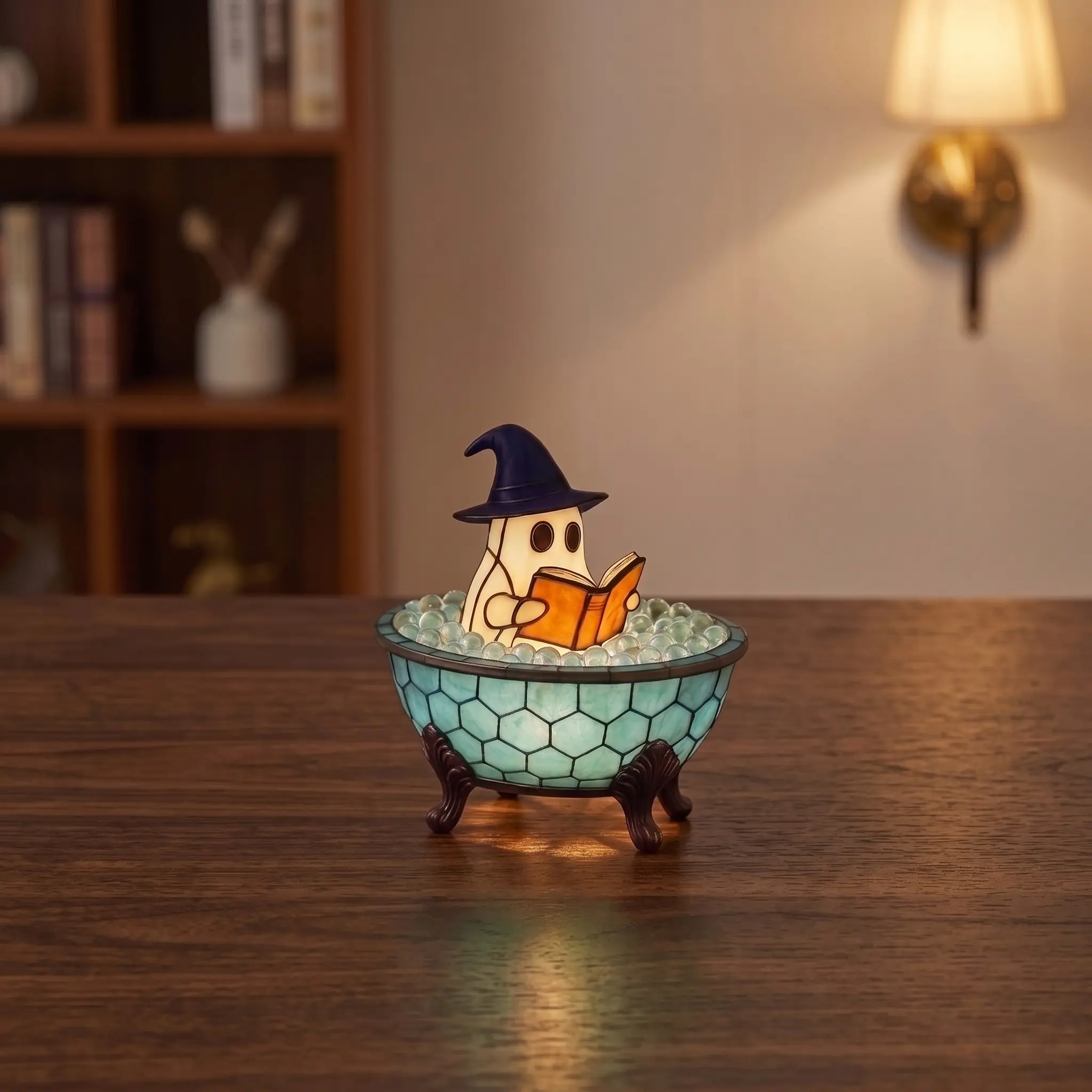 Cozy Magical Bathtub Ghost Mosaic Table Lamp, Retro Style Vintage Illuminator, Perfect Gift for Women, Witchy Home Accents