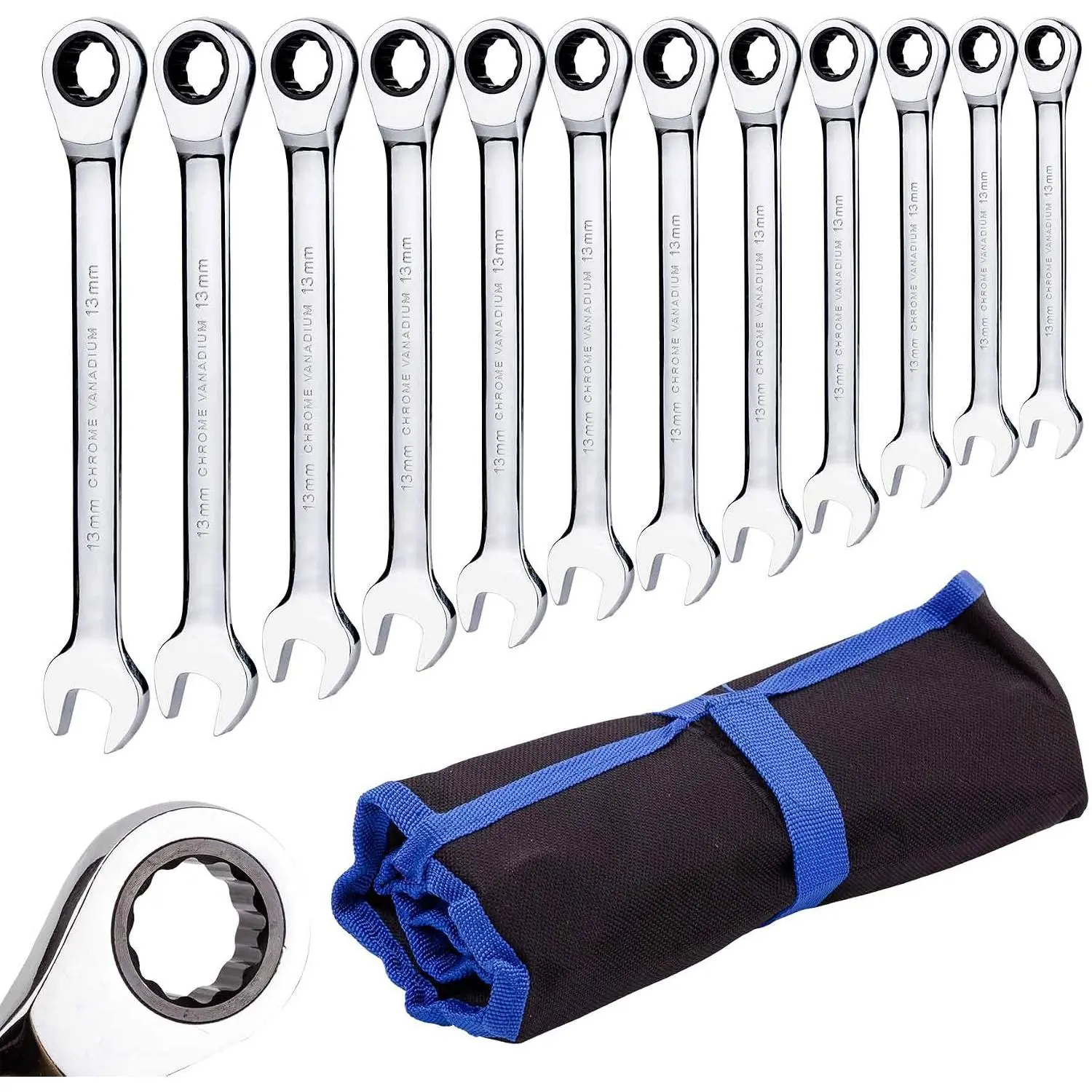 12-Count Metric Ratchet Spanner Set (8mm to 19mm) - Industrial & Portable Wrenches for Hand Tool Needs, Industrial Spanners & Wrenches, Portable Spanners & Wrenches