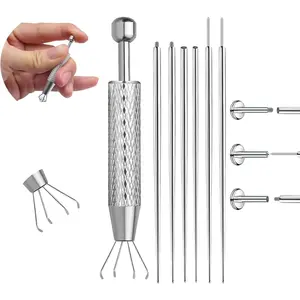 VOJO Piercing Ball Grabber Tool Kit 16G,18G Stainless Steel Flat Back Earrings Applicator with Threaded & Threadless Insertion Pins for Ear Nose Lip Body Jewelry Changes