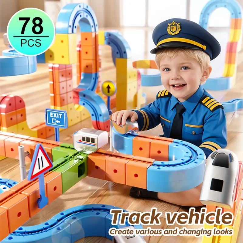 Building block track set for boys, battery-powered toy track car, versatile gear track set, toy gift suitable for boys and girls aged 4, 5, 6, 7, 8-12