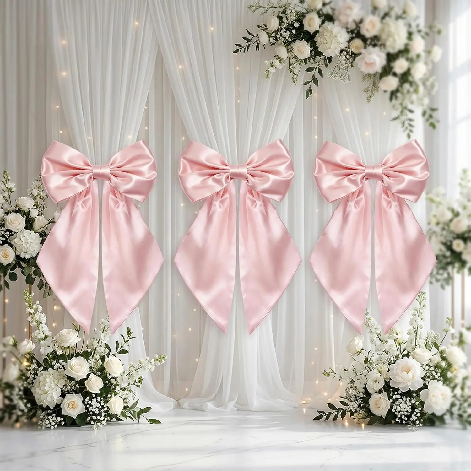 3-Pack Luxury Big Pink Satin Ribbon Bows (23x11 in) - Hangable Home Decor Wall Accessory, Iron-Ready Coquette Girls' Rooms Backdrop, Tree/Mirror Accent, Photo Prop & Gift Set