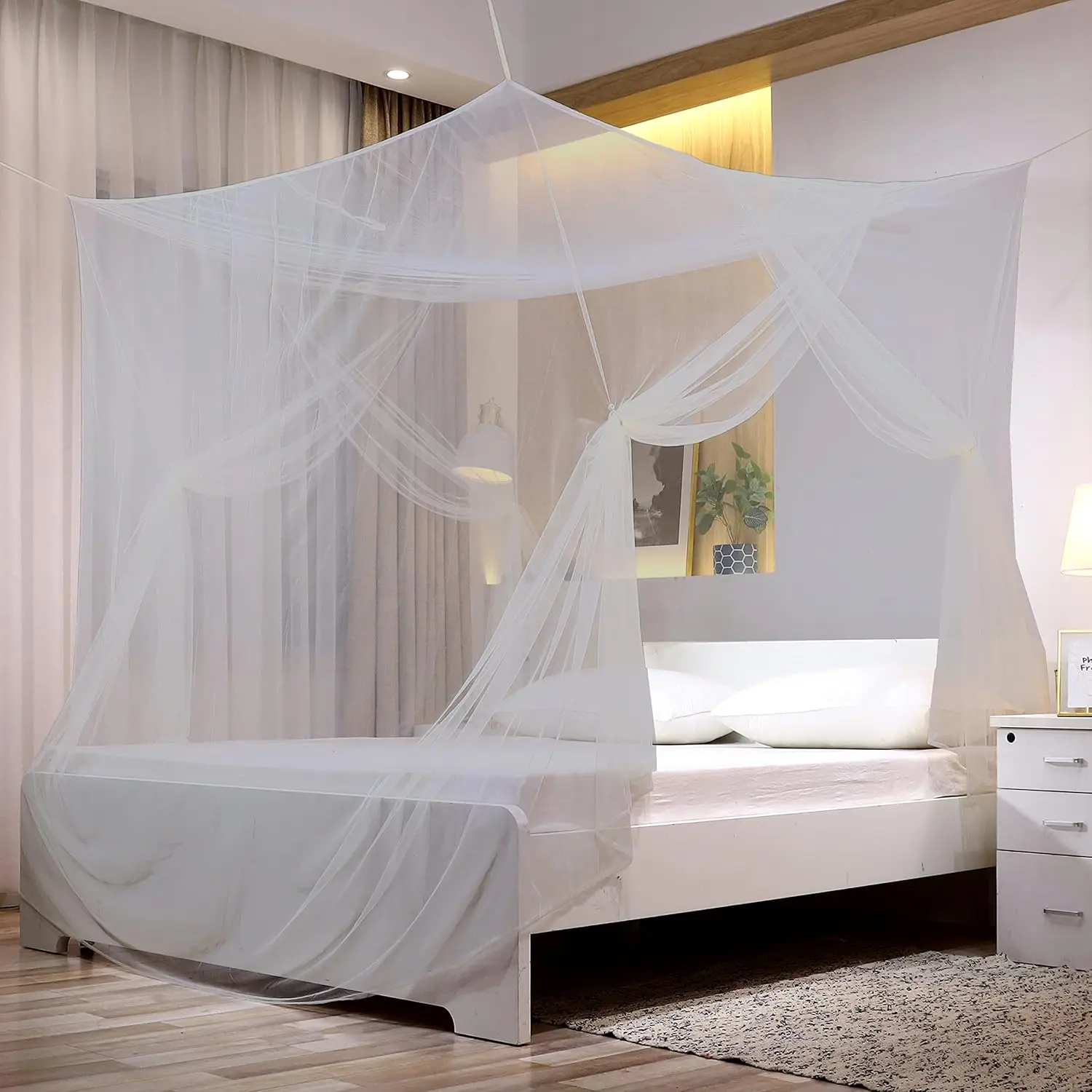 No-See-Um mesh Square Net for King Size Bed 2 Openings Netting Net for Beds, Finest Holes Mesh 2000 Netting for Bed (Square King Grey Color)