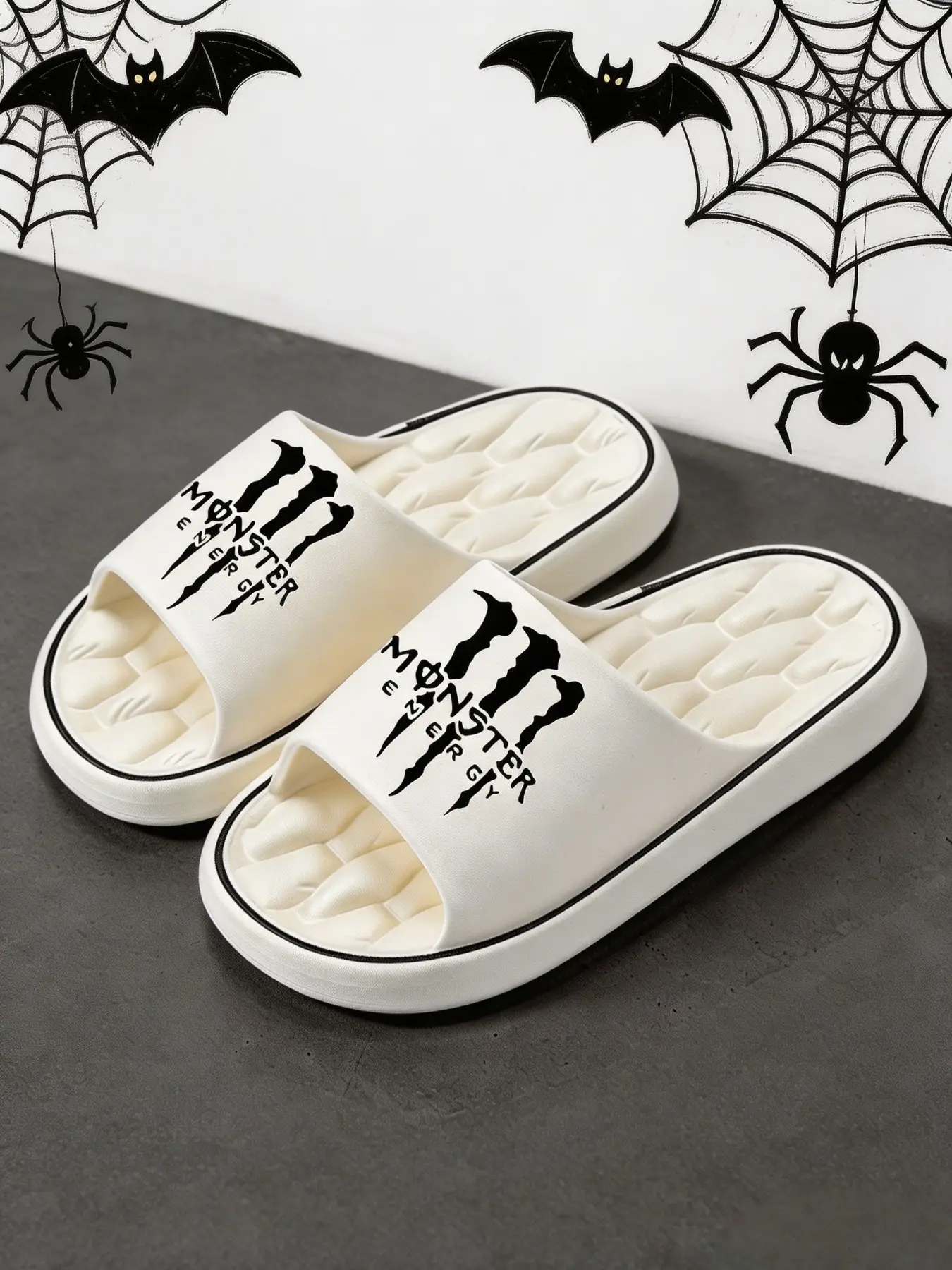 Monster Claw Print Thick Sole Cloud Slides, Unisex Gothic Streetwear, Anti-Slip Soft Pillow Slippers, Indoor & Outdoor, Size Up for Wide Feet, Footwear