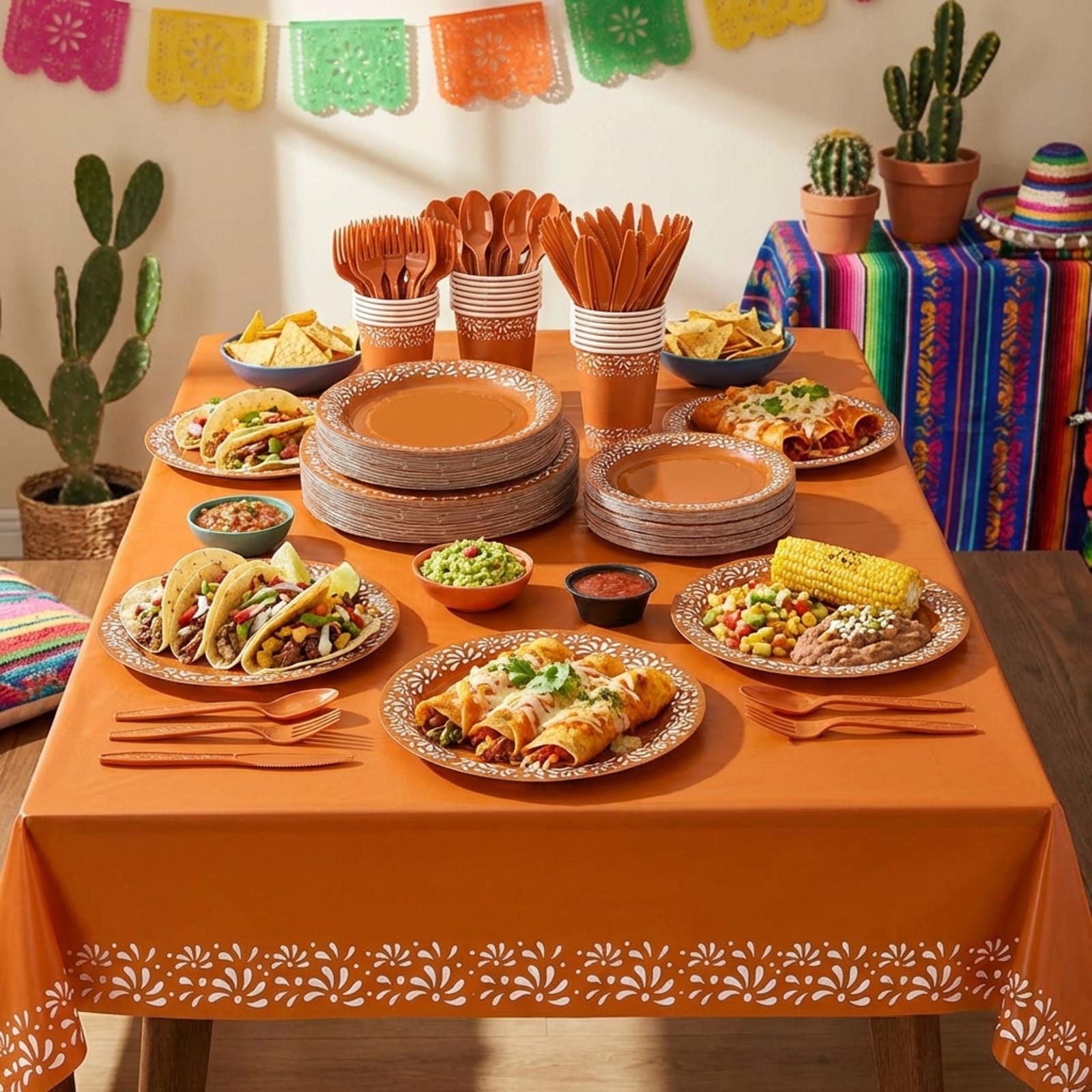 177 Pcs Mexican Tableware Set  Party Decorations with Plates Cups Napkins Tablecloth for Cinco de Mayo Taco Tuesday Fiesta Birthday Baby Shower