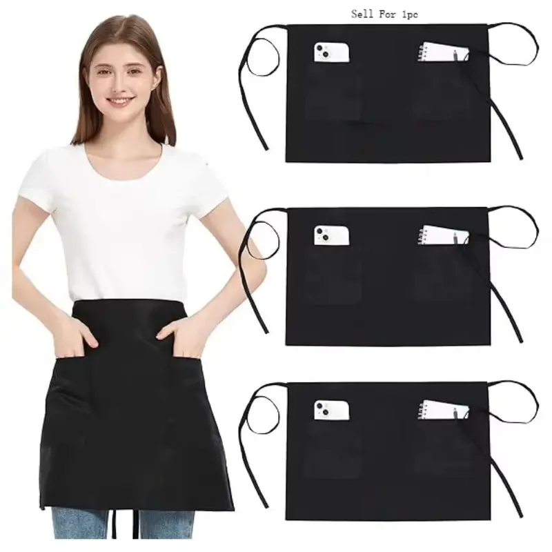 Unisex Waist Apron with 2 Pockets, Water Resistant Waiter Apron, Ideal for Restaurant Chef Bar, Durable Server Apron