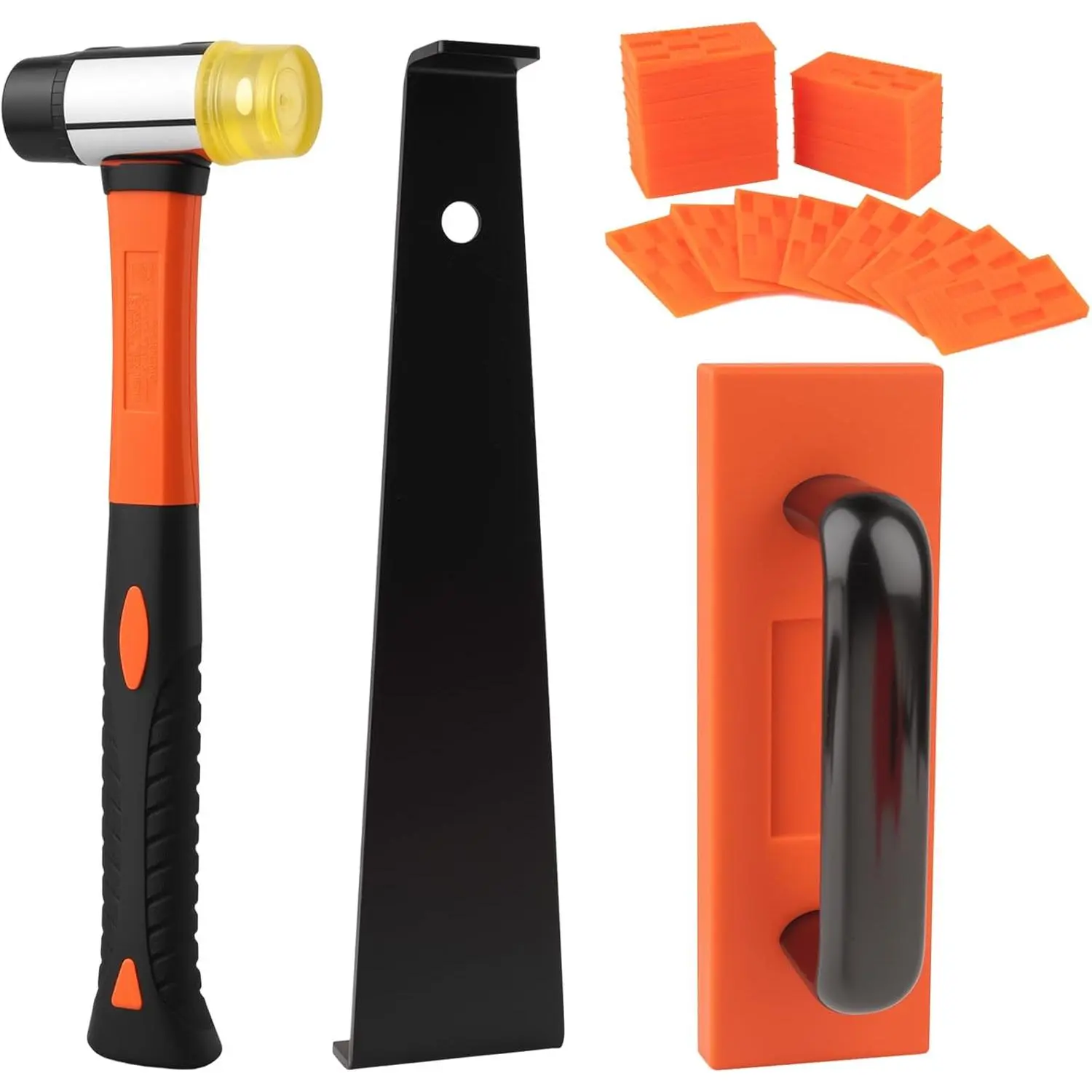 GJANSH 43-Piece Laminate Flooring Tools with Sturdy Double-Ended Hammer | Steel Return Hooks, Snug-Fitting Two-Handed Knocking Block with Handle and Shims, Flooring Tools for Home