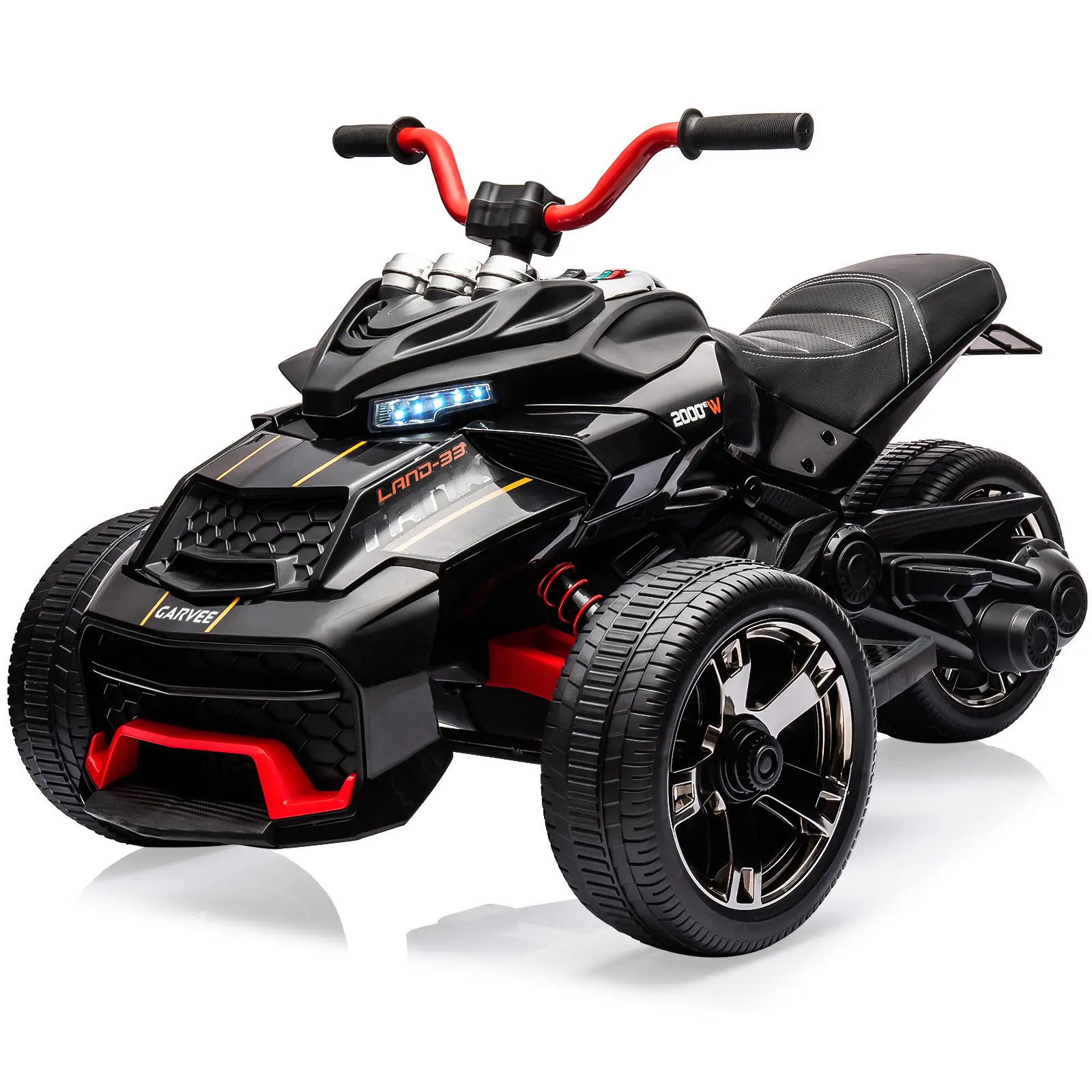 Garvee 12V 3-Wheel Electric Kids ATV - Dual 55W Motors, 7MPH, 2 Speeds, LED Lights, Music, USB, Horn, Treaded EVA Tires - Battery Powered Ride-On Toy for Boys & Girls Ages 3-8