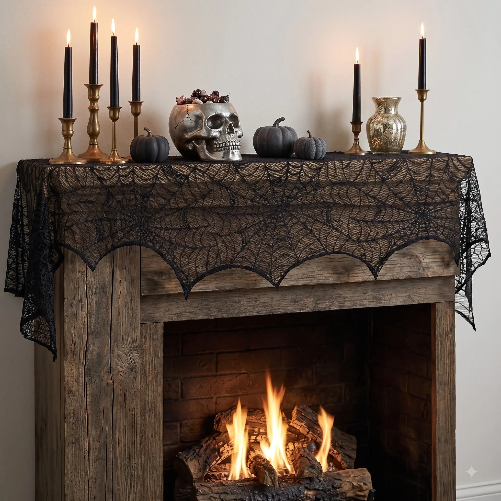 Lace Spiderweb Mantel Scarf, Elegant Spooky Fireplace Cover, Halloween Home Decor, Gift for Party Hosts, Living Room Aesthetics