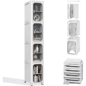 4-Tier Slim Narrow Rolling Storage Cabinet with Wheels & Adjustable Shelves, White Space-Saving Organizer for Bathroom, Kitchen, Laundry & Small Spaces