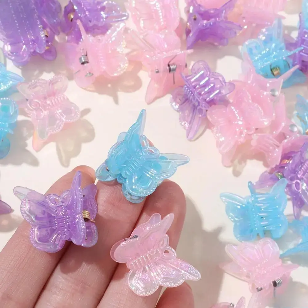60Pcs Iridescent Pink Mini Butterfly Hair Claws For Girls Kids Transparent Shiny Small Hair Grips Bulk Fairy Hair Accessories For Daily Party Gift Goodie Bag Fillers