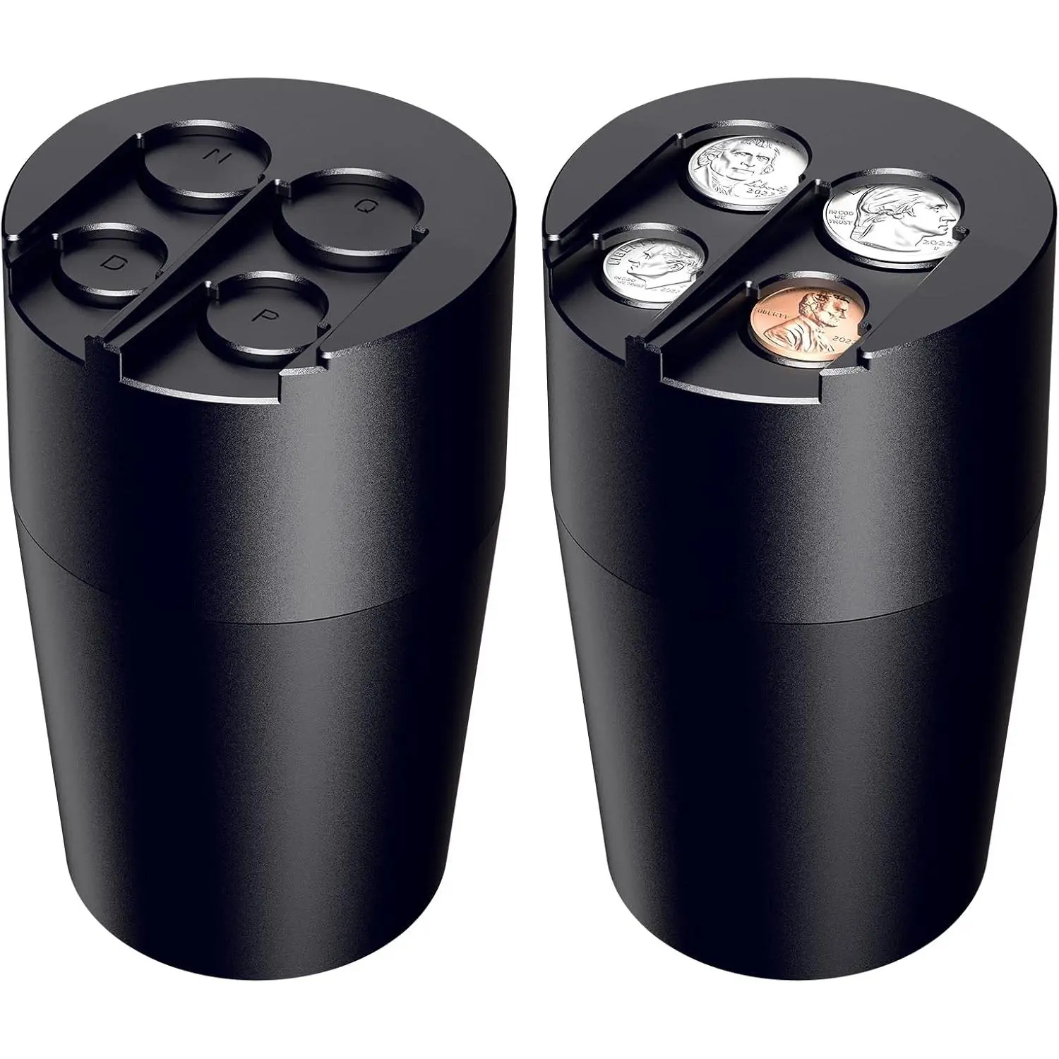 Coin Holder  Car, 250-Coin Capacity Change Coin Holder, Coin Organizer  Most Car, Dispenses Pennies, Quarters, Dimes, Nickels (Black, 2Pack)