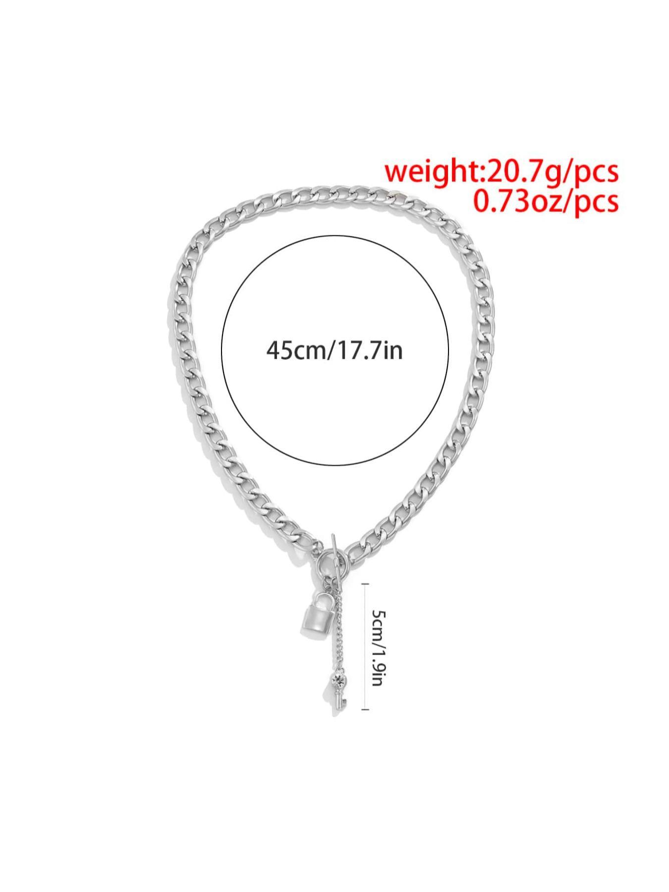 Rhinestone Key & Lock Design Chain Necklace for Women for Gift, Charms Necklace, Clavicle Chain Necklace, Dainty Choker Necklace, OT Buckle Chunky Cuban Link Chain Necklace, Mexican Necklaces, Cute Gifts for Girlfriend