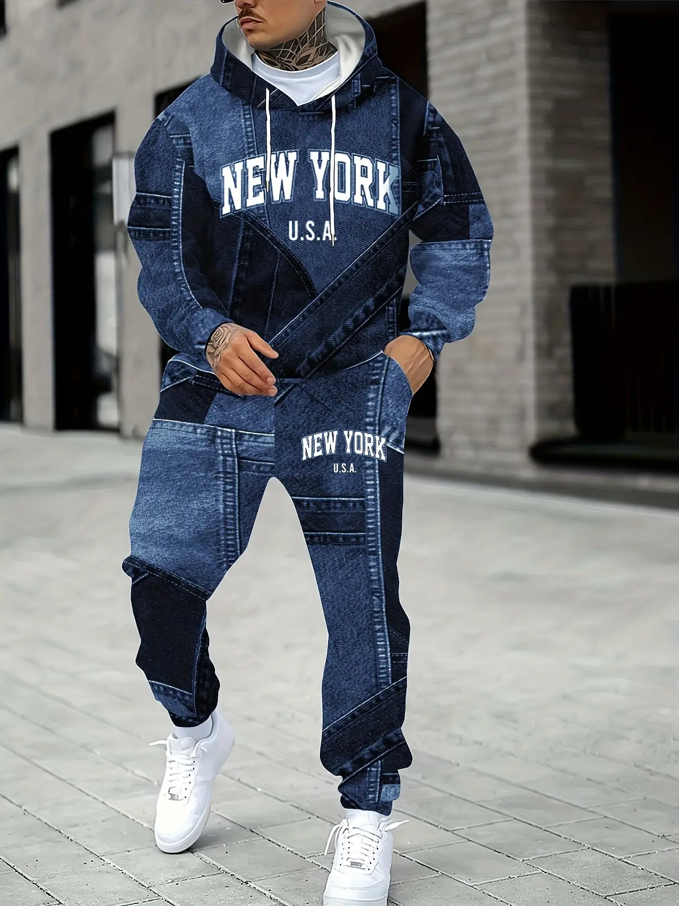 Men's 3D Graphic Print Hoodie, Casual Long Sleeve Sweatshirt, Loose-Fit Ankle-Length Pullover, American Street Style, New Fashion Trend, Outfits