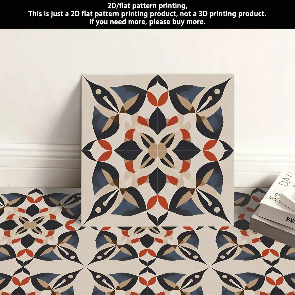 10 Large Self-Adhesive Floor Tiles - Thickened Wear-Resistant PVC Leather Texture, Artistic Pattern Vinyl Floor Stickers - Easy Installation for Kitchen, Bathroom, Living Room