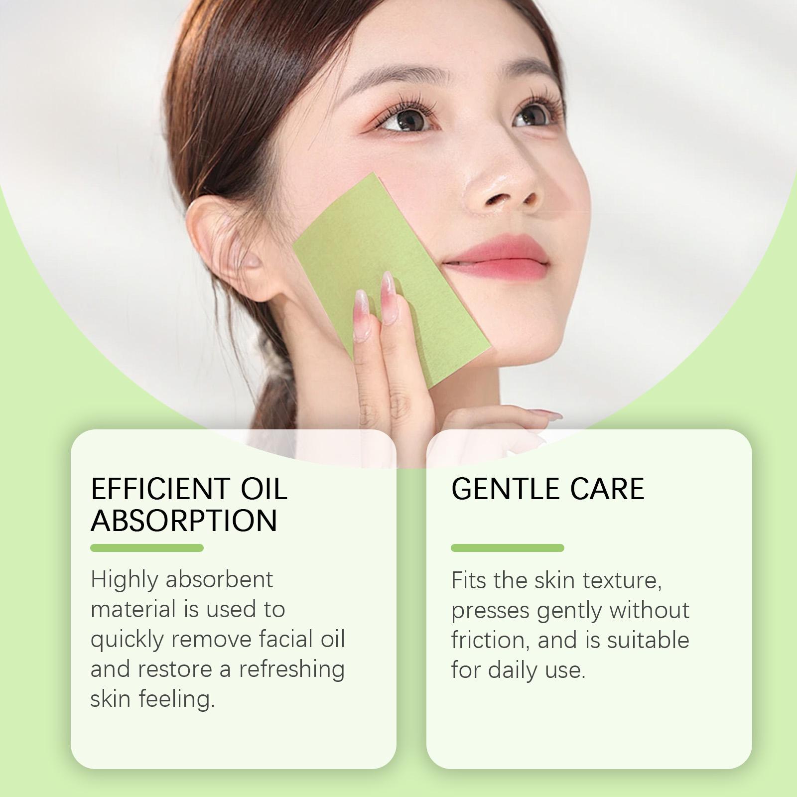 OUHOE Oil Blotting Sheets, Double Oil Control with Cellulose & Kaolin, Green Tea + Vitamin E Antioxidant Care, Makeup-Friendly No Powder Removal, Soft Non-Irritating for Oily Skin, Daily Summer Essential