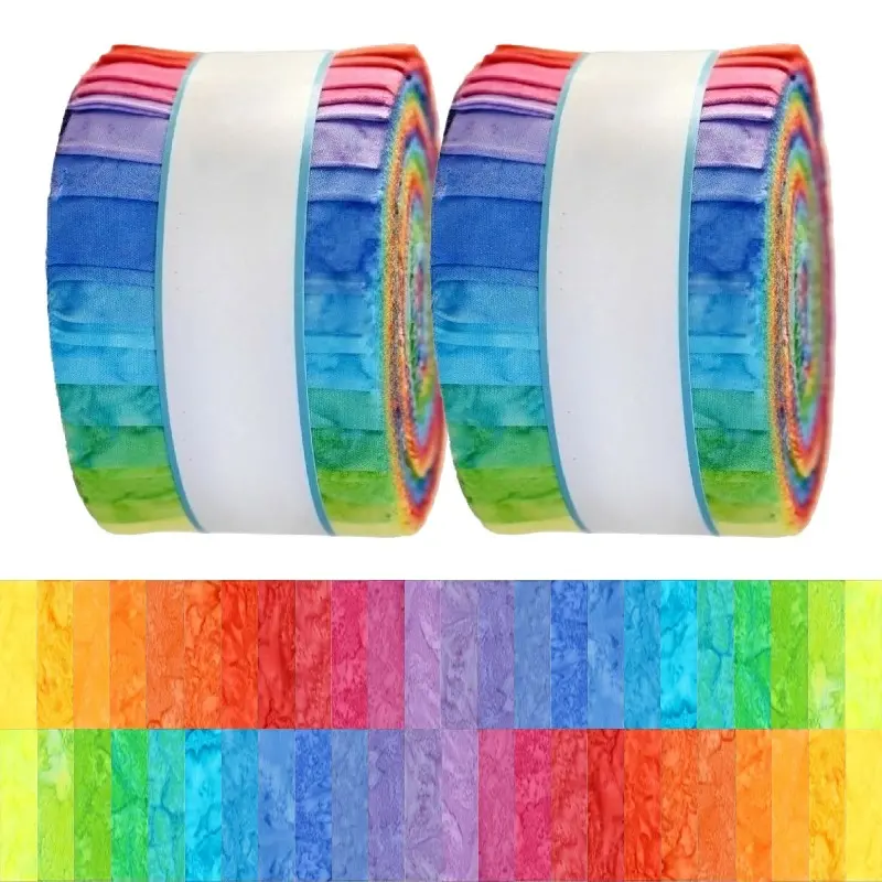 40Pcs Precut Rainbow Fabric Strips, 2.55x19.7 in Polyester Colorful Panel Fabric Rolls for DIY Sewing, Crafts, Crochet Projects