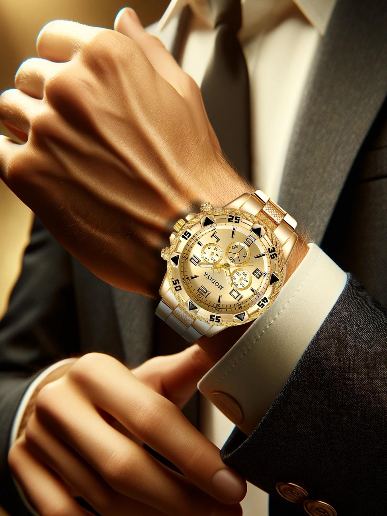Men's Business Fashion Round Analog Quartz Watch, Fashion Watch for Party, Daily Clothing Decor, Trendy All-match & Exquisite Watch for Birthday Gift with Box