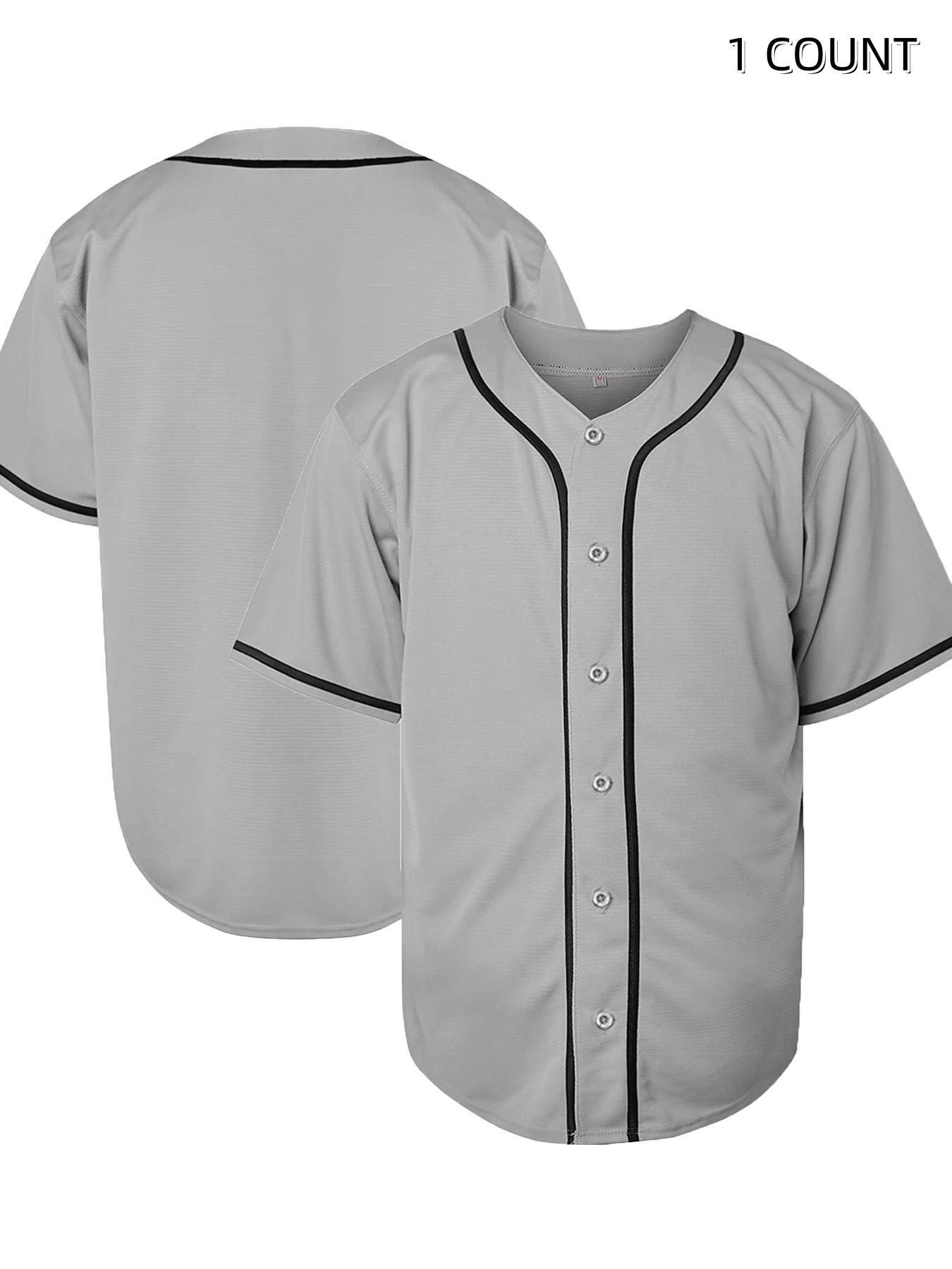 Blank Jersey Plain Hipster Hip Hop for Men Button-Down Baseball jersey Short Sleeve Shirt