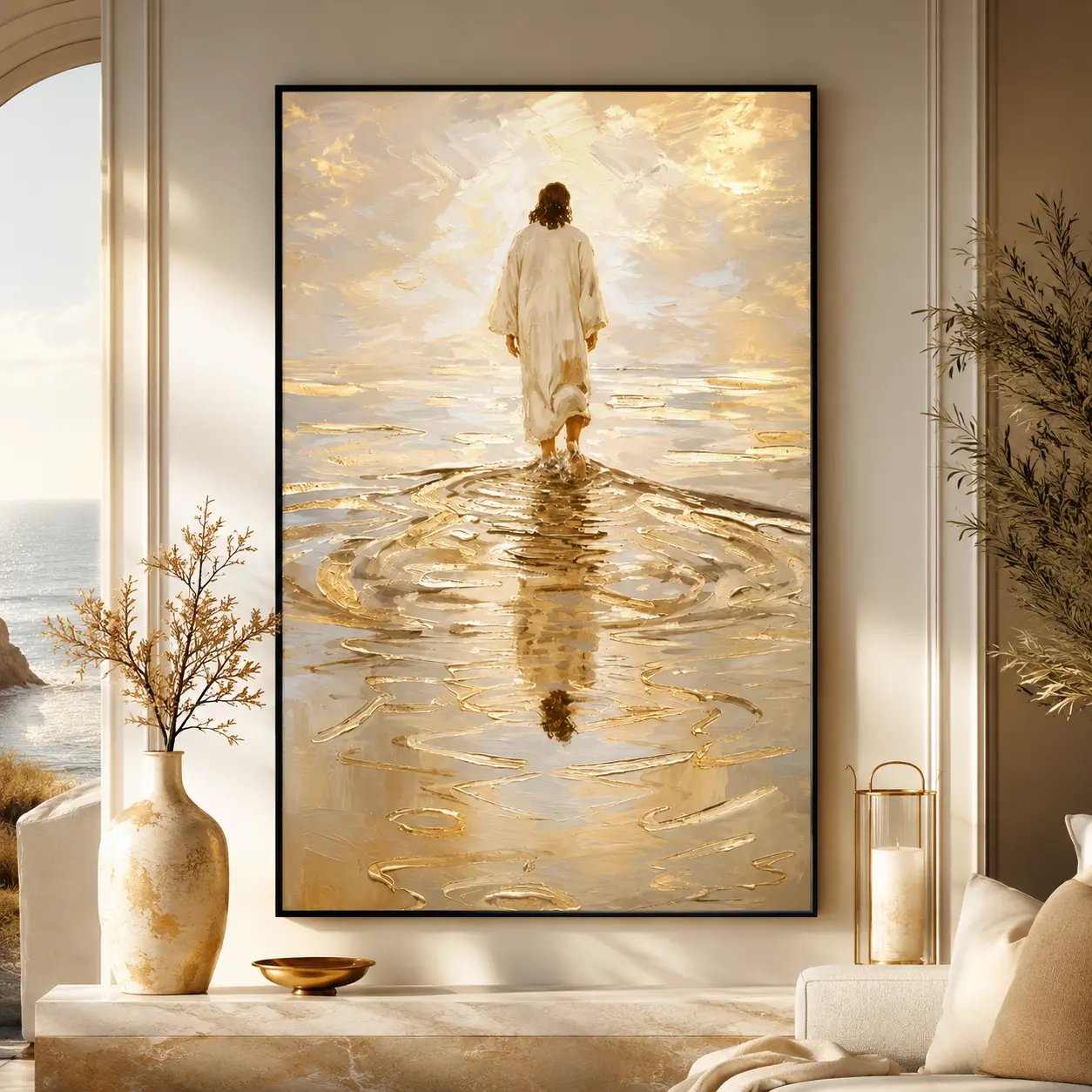 Christian Jesus Christ Religious Impressionism Canvas Art Print with Wooden Frame - Waterproof, Eco-Friendly, Wipe-Clean, Water-Resistant, Universal Hanging Home Decor for Living Room - Wardrobe-Ready, Fast USA Shipping Spiritual Gift