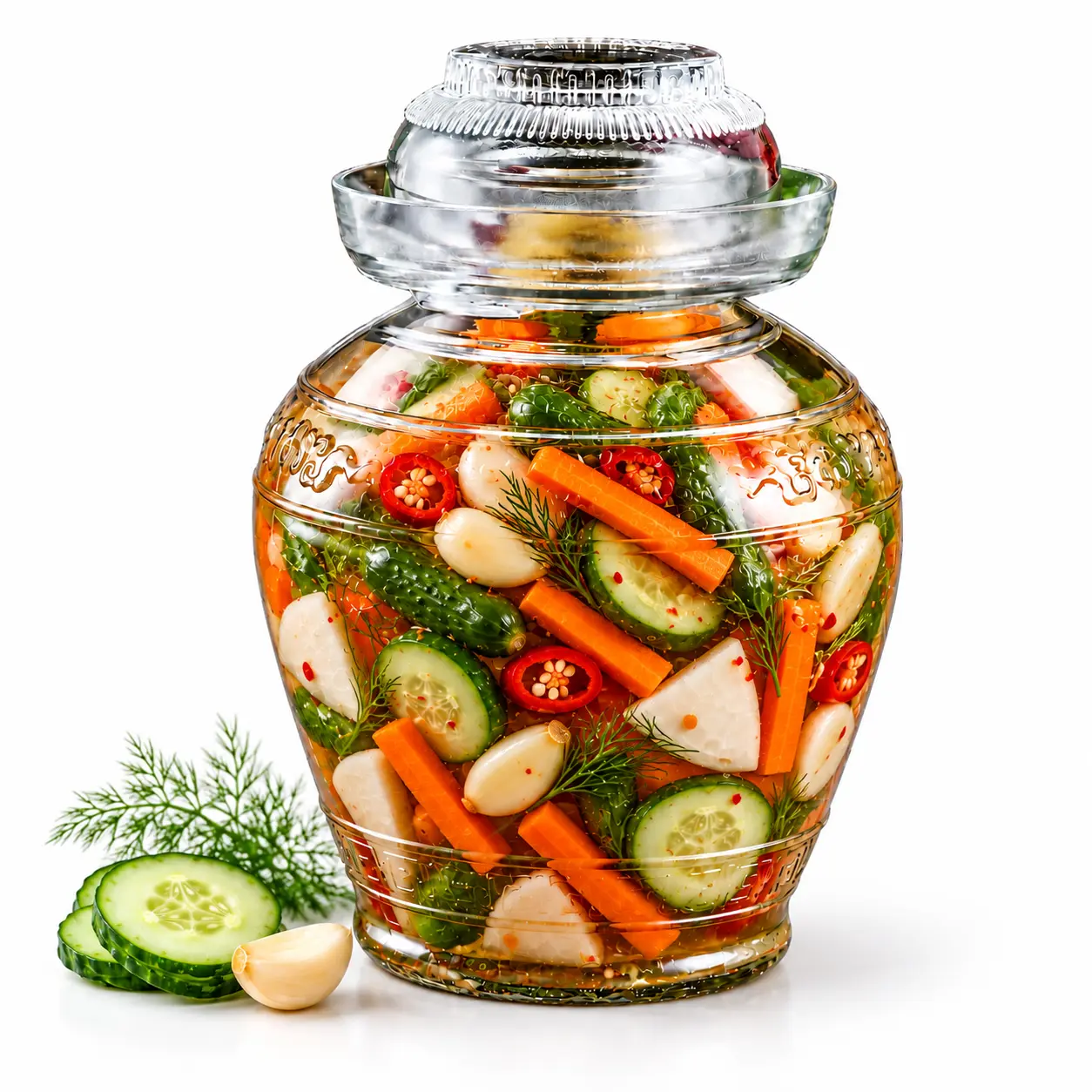 Glass Pickling Jar with Water Seal Lid, Large Capacity Fermentation Container, Thick Transparent Glass Storage Pot for Home Kitchen Pantry Preservation