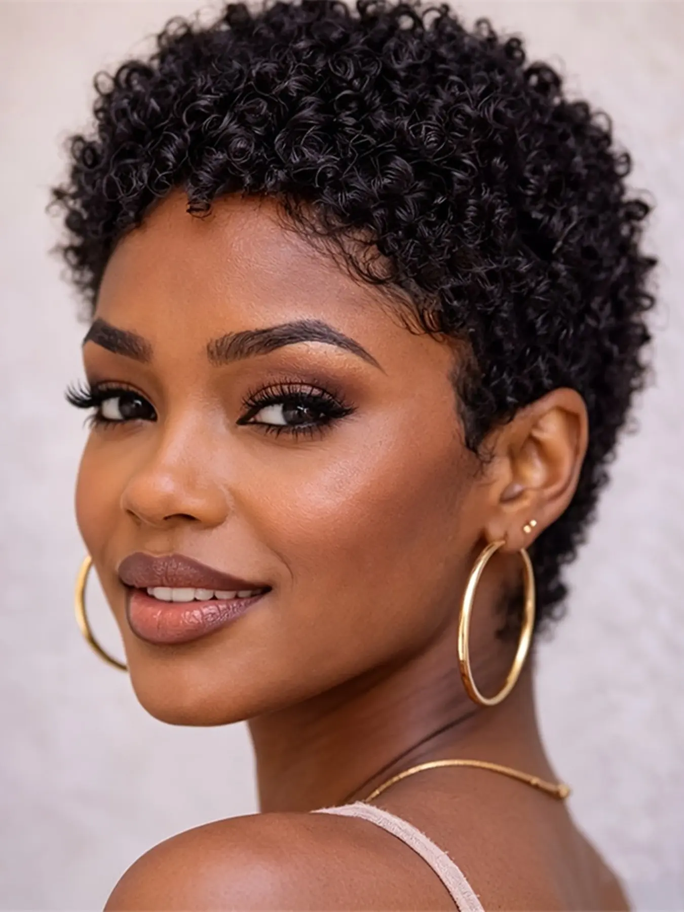 Pixie Cut Human Hair Wig, Short Kinky Curly Wig, Machine Made, Casual Style, for Women, Daily Party Cosplay Gift Use