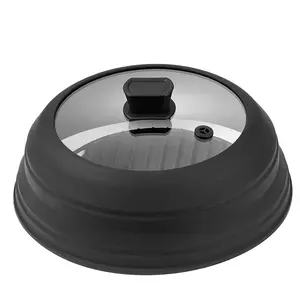 VEVOR Microwave Splatter Cover & Mat, 10.8" Collapsible Microwave Lid for Food, 500 ° F Heat-Resistant Silicone & Tempered Glass Splatter Guard for Plate Dish, Multi-Purpose Kitchen Gadget with Handle