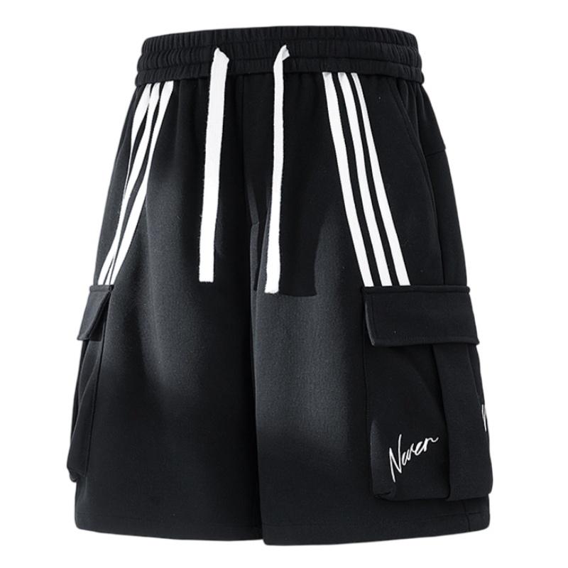 Men's Loose-Fit Streetwear Shorts - Casual Straight Fit, Color-Block Stripes, Drawstring, Pockets, Breathable Fabric Keeps You Cool, Activewear, Sportswear, American Streetwear Mens Bottoms