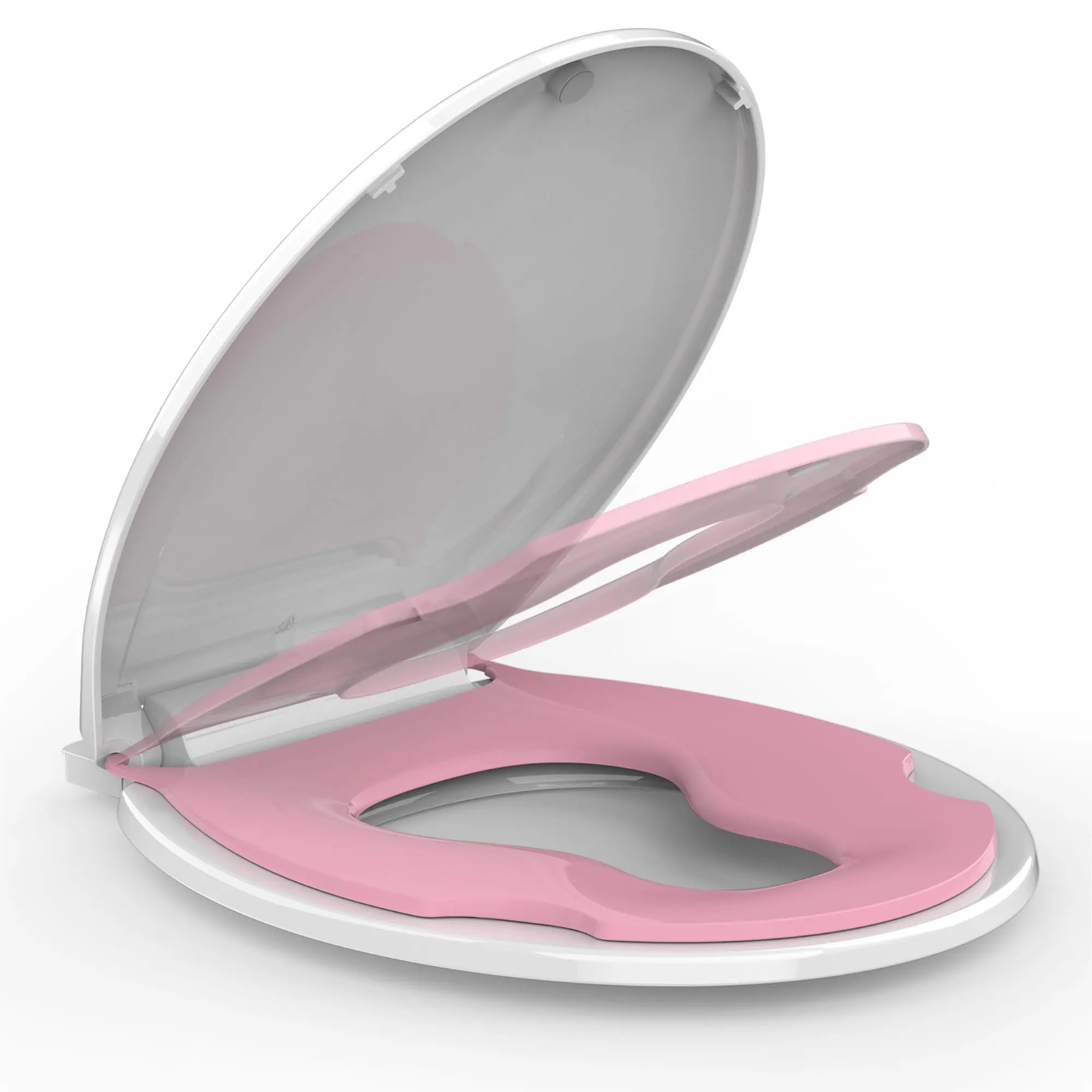 Garvee Round Toilet Seat with Integrated Toddler Seat - Durable Plastic, Dual Magnet Design for Quiet Use, Suitable for Both Adults and Toddlers, Stylish Pink Color