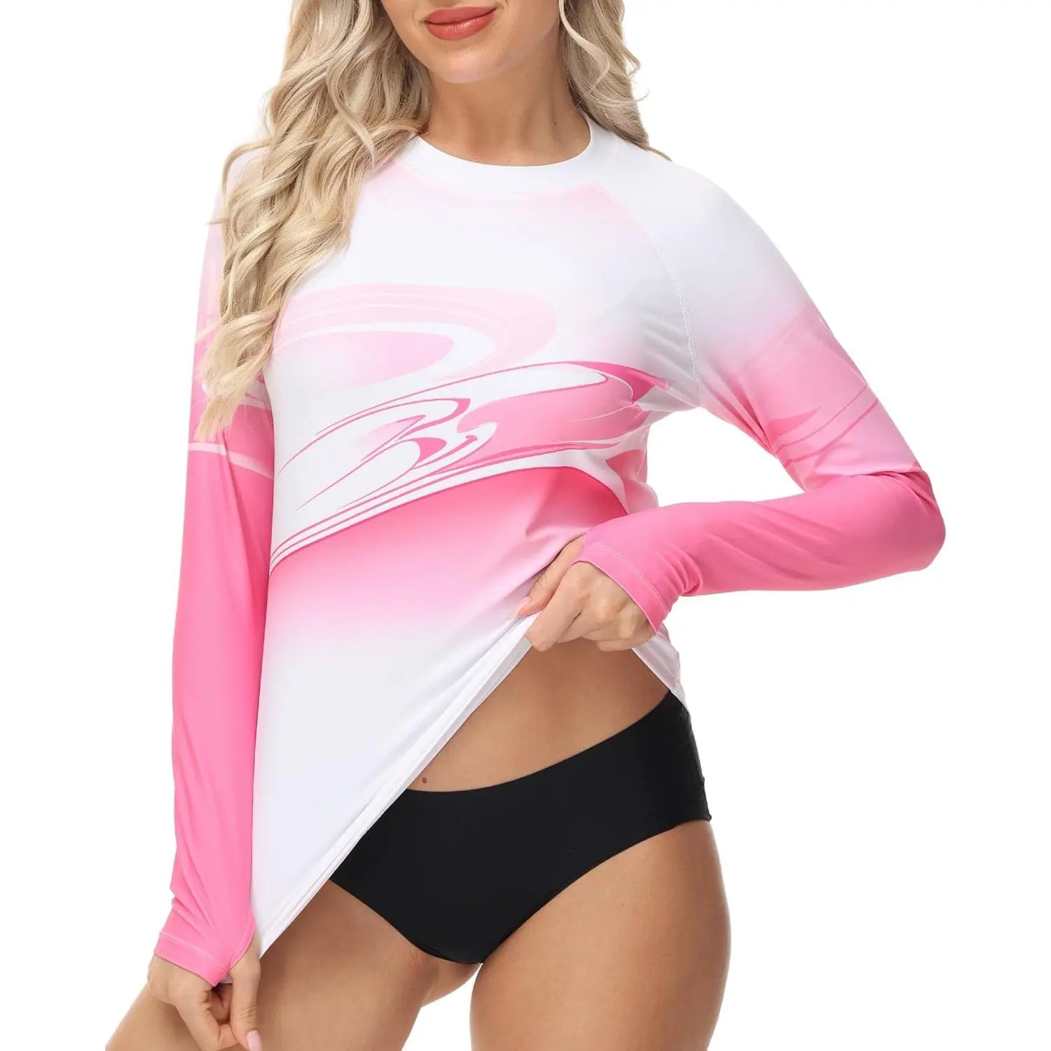 Women UPF 50+ Long Sleeve Swim Shirt Quick Dry Beach Surf Swimming Tops With Thumb Hole